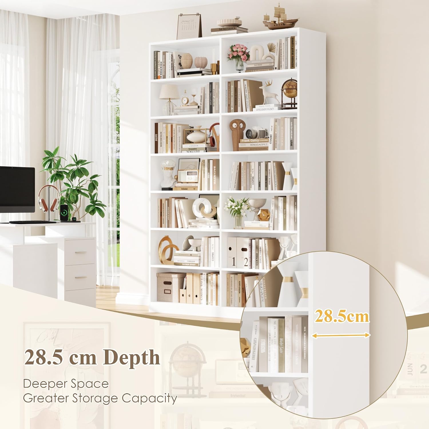 Thumbnail 6 de FirFurd P641 14-Compartment Bookcase, White, 116 x 28.5 x 212 cm