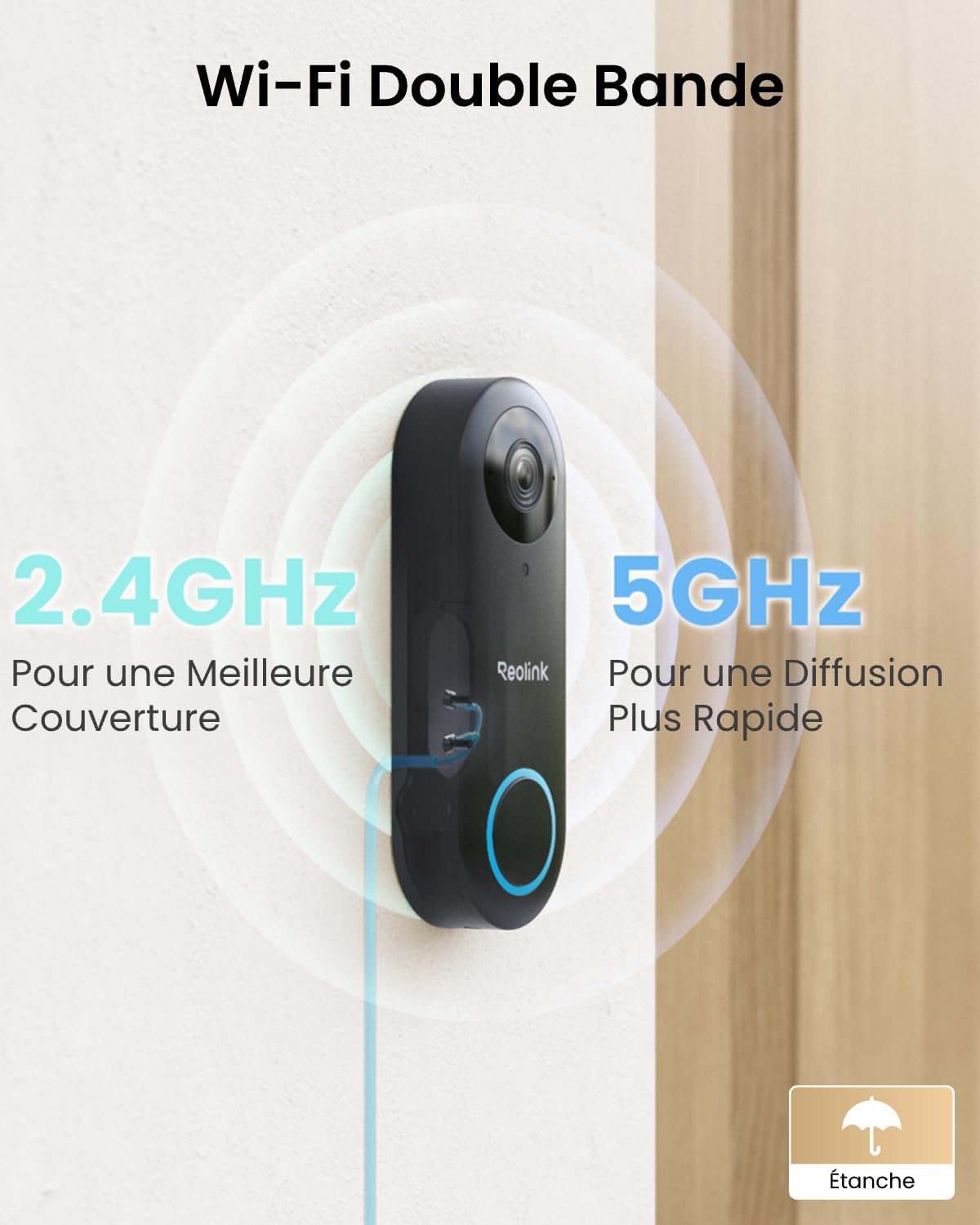 Detalle de Reolink 5MP Sonnette Connectée avec Caméra Wi‑Fi, Chime et Détection Avancée