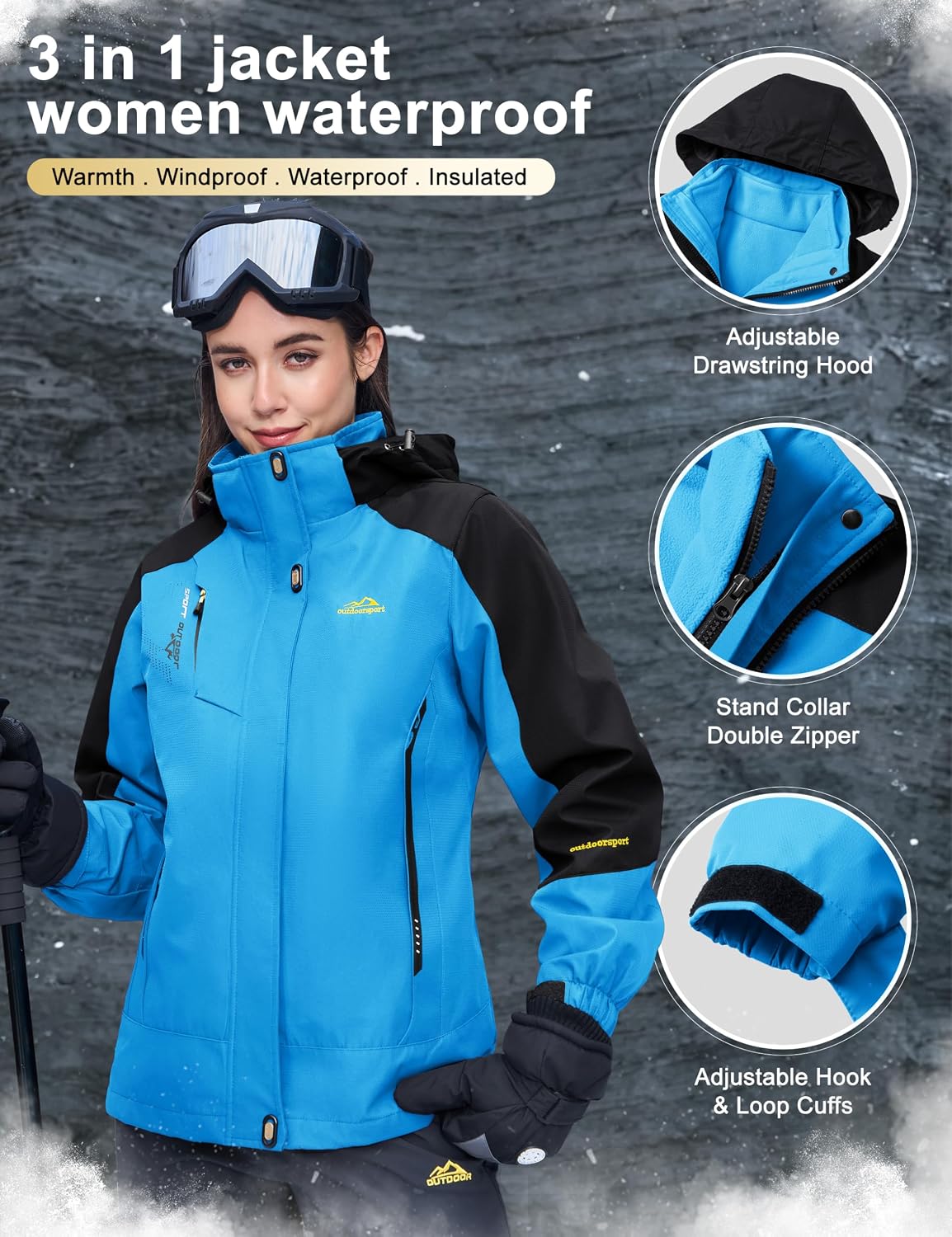 Detalle 2 de MAGCOMSEN MCS1305-32 Women’s 3-in-1 Waterproof Ski Jacket with Fleece
