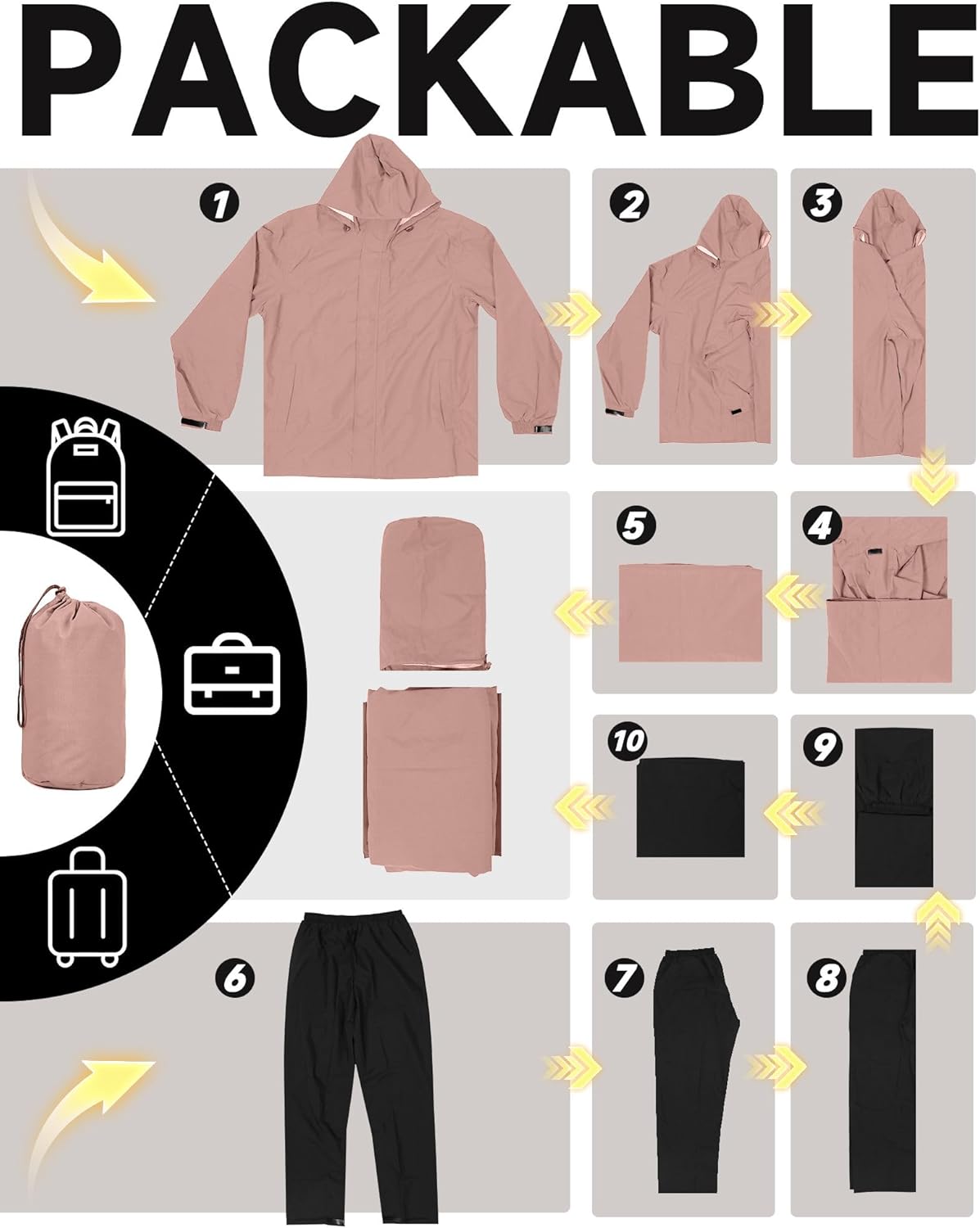 Thumbnail 4 de iCreek Rain Suit Waterproof Hooded Rain Gear Jacket Pants