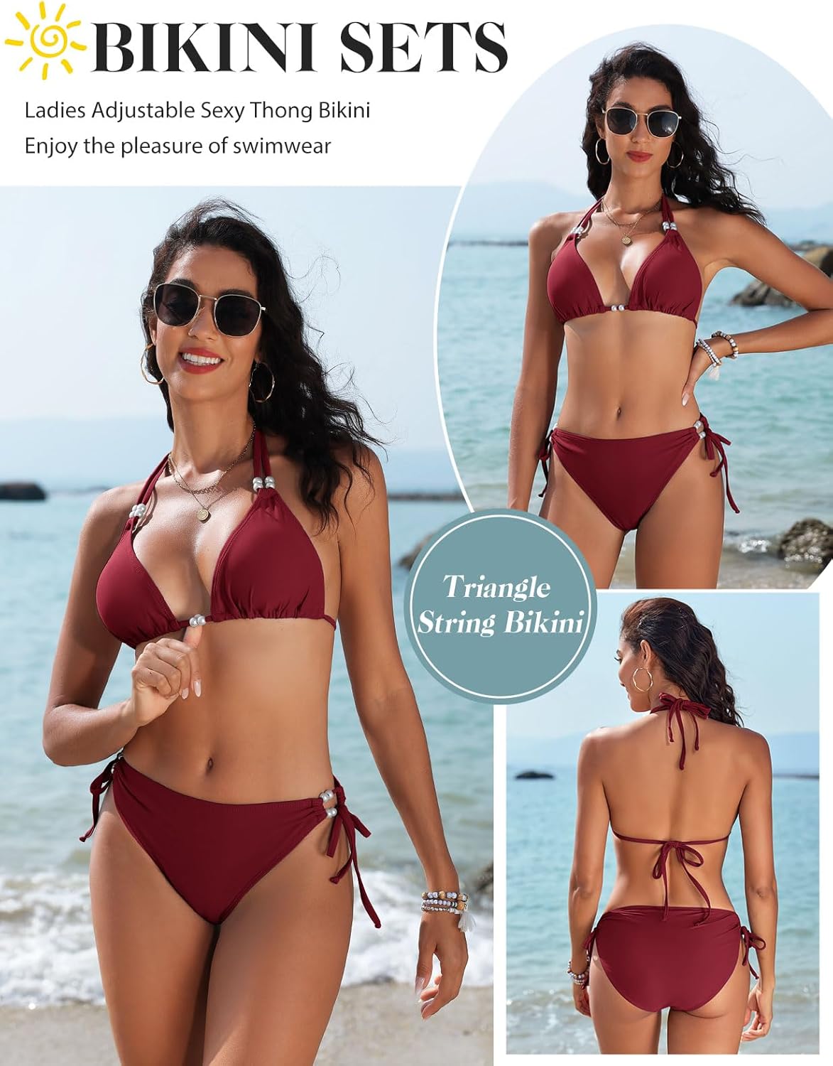 Thumbnail 2 de CMTOP Costume donna due pezzi bikini con halter triangolo e brasiliana vita alta regolabile