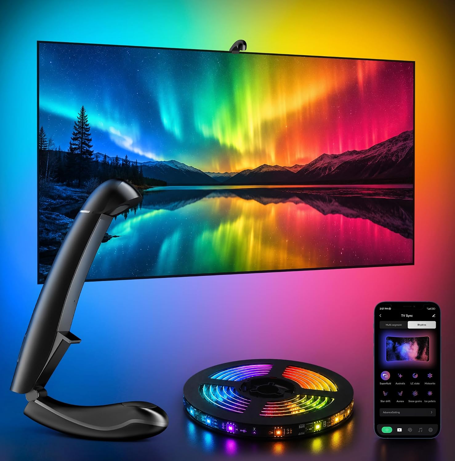Detalle de FFJ TV LED Backlight with Sensor, 14.7ft RGB Strip for 55–65-Inch TVs