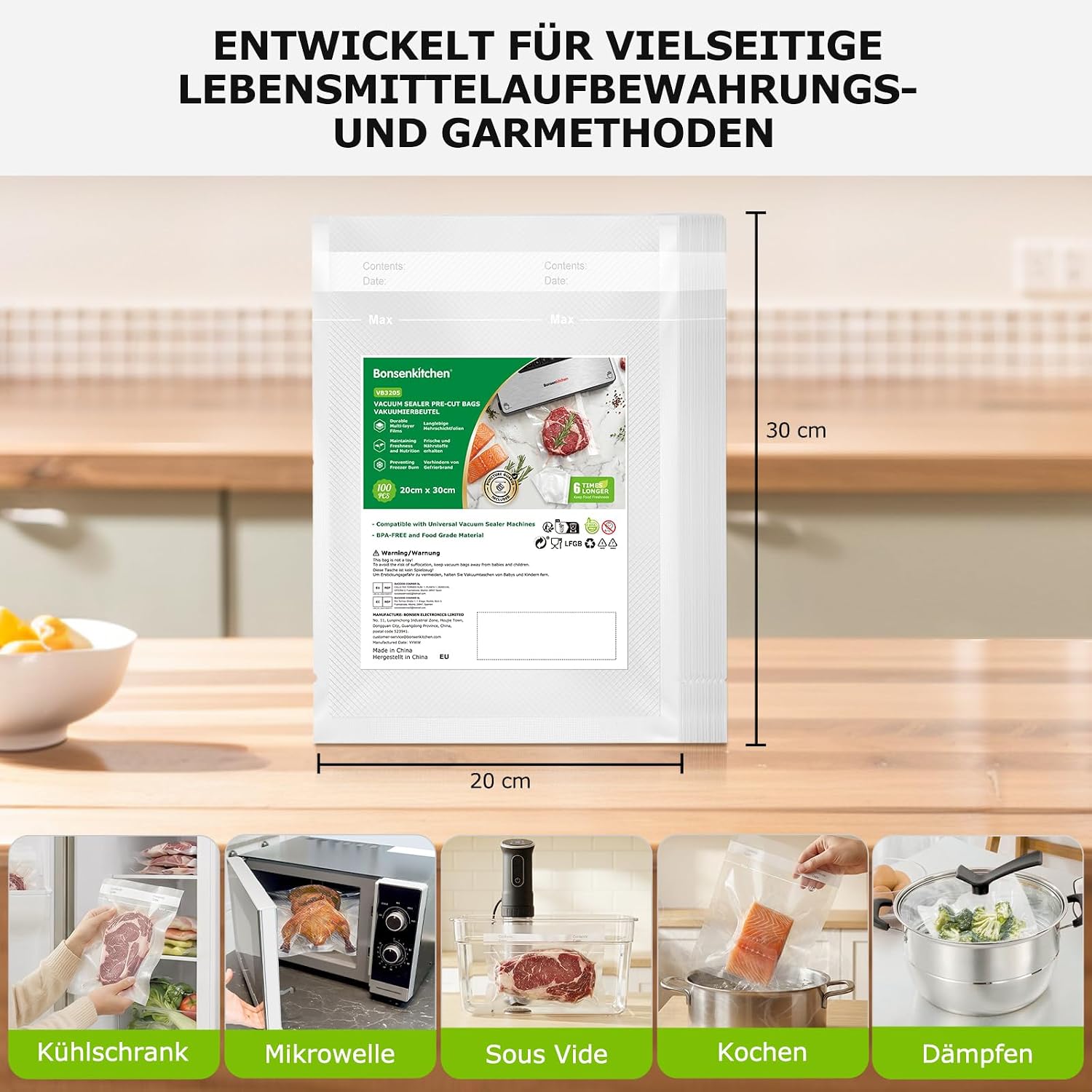Thumbnail 1 de Bonsenkitchen Profi Vakuumbeutel 100×20×30 cm