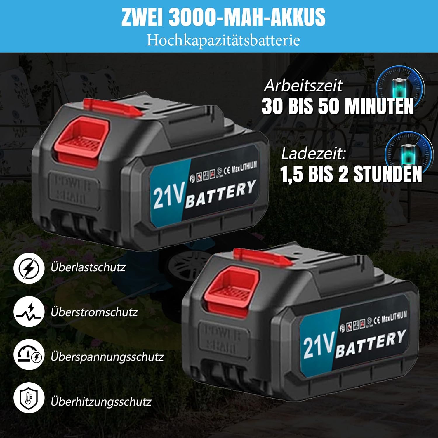 Thumbnail 1 de Akku-Rasentrimmer 4 in 1 für Makita-Akkus (2 x 21V, 4 Klingentypen) – elektrischer Freischneider & Kantenschneider