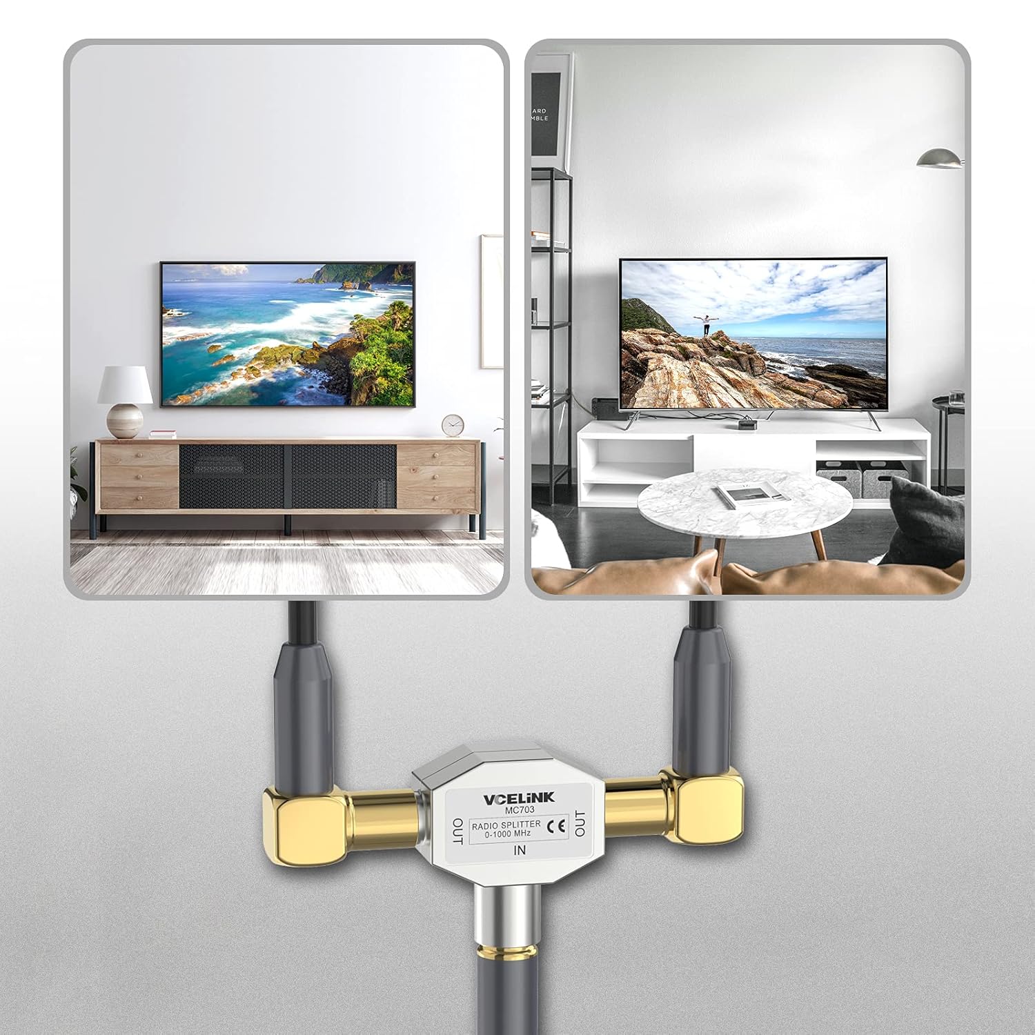 Thumbnail 6 de VCELINK TV Aerial Coax Splitter (2-Way) 0–1000MHz – 1x IEC In to 2x IEC Out