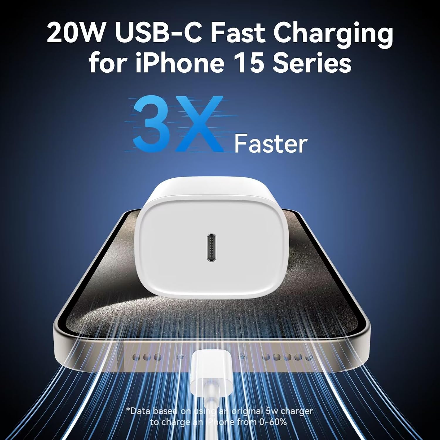 Detalle de Phone 17 16 15 Fast Charger (USB-C) 20W with Type-C Cable, 2-Pack Blocks + 2-Pack 6.6 ft Cables, White