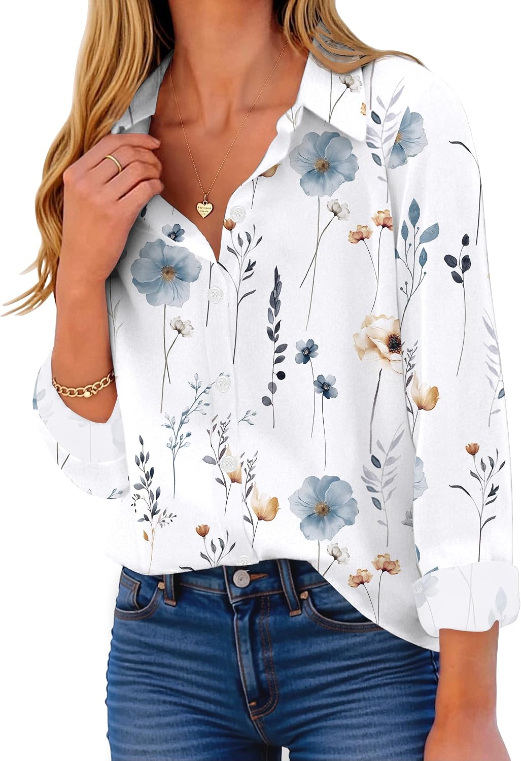 Detalle 2 de ZEAGOO Women’s Button Down Shirt with Floral Print — Long Sleeve, Lightweight and Breathable