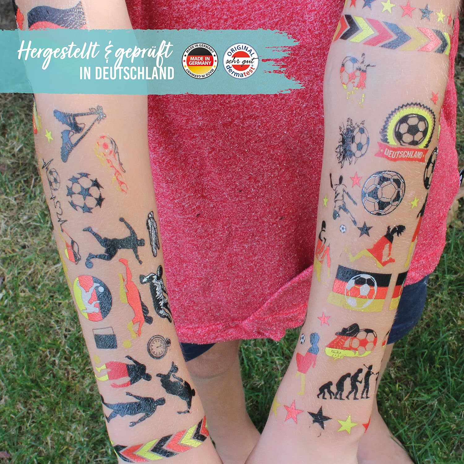 Thumbnail 4 de Papierdrachen 100 Metallic Tattoos – Glitzer-Tattoos für Deutschland-Fans, vegan & geprüft