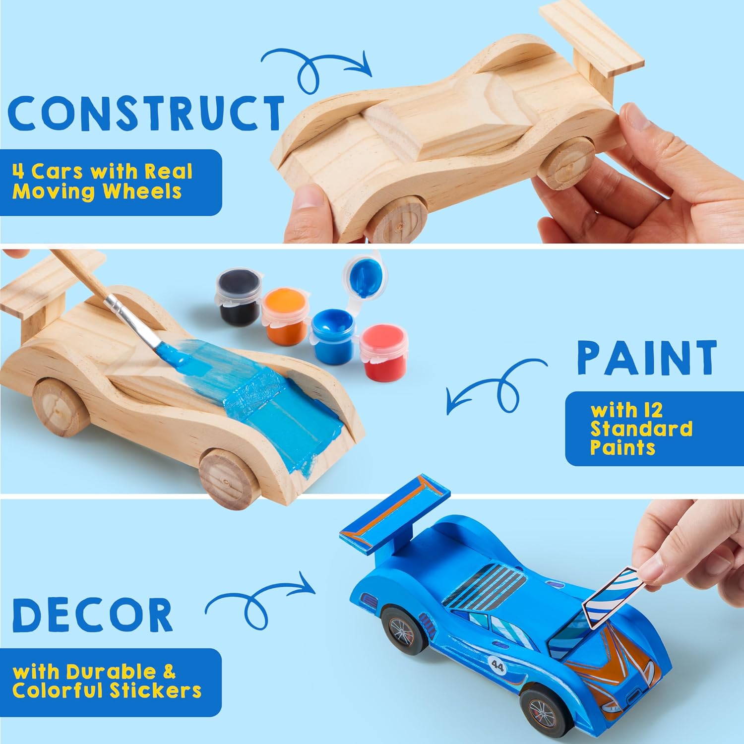 Thumbnail 1 de Klever Kits 4 DIY Wooden Race Cars kit 4-pack