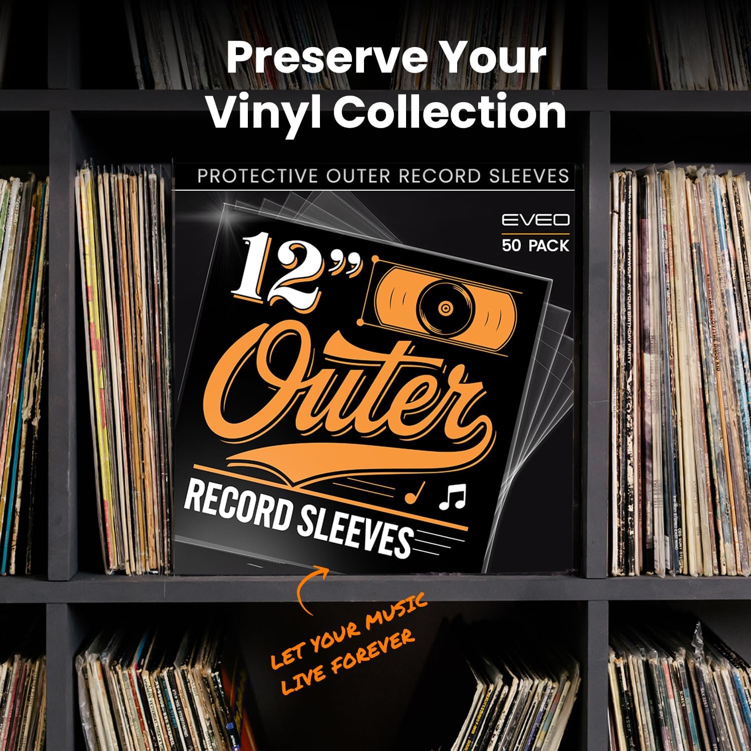 Thumbnail 6 de EVEO 50 Vinyl Record Outer Sleeves – Crystal Clear 12.75" x 12.75", 3 Mil, Archival-Quality