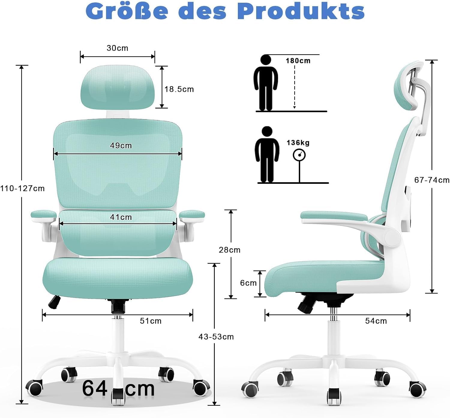 Detalle 2 de naspaluro Ergonomischer Bürostuhl 120°