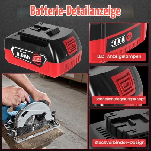 Detalle 2 de Amoresbat Ersatzakku 8,0 Ah für Bosch 18V GBA – 2er-Pack, kompatibel mit Bosch Professional 18V System