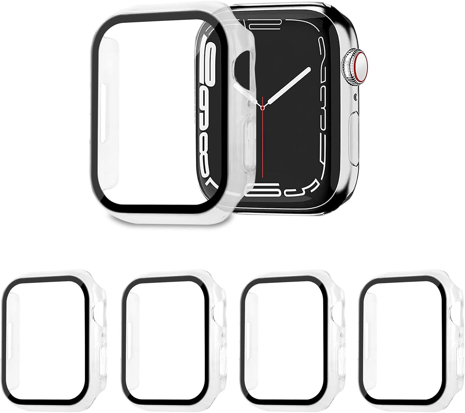 Detalle de AOTUAO 4 Pezzi Cover per Apple Watch 41mm Series 9/8/7 – Protezione Schermo Temperato Trasparente