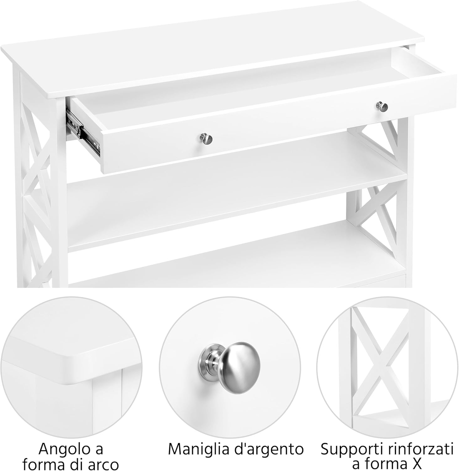 Detalle 2 de Yaheetech Tavolo da console 80×30×80 cm bianco