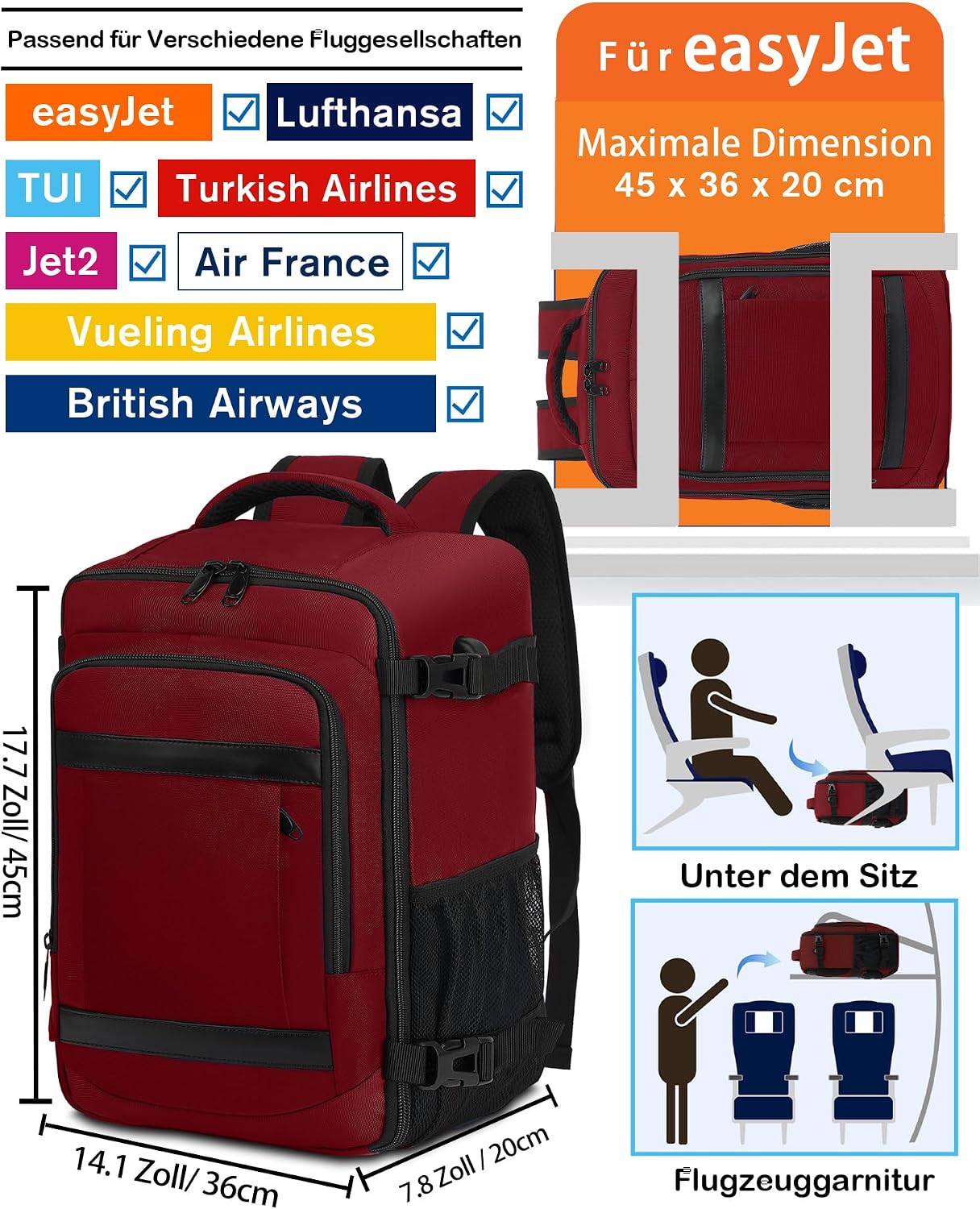 Detalle 2 de KLOSTAIN Handgepäck Rucksack 45x36x20
