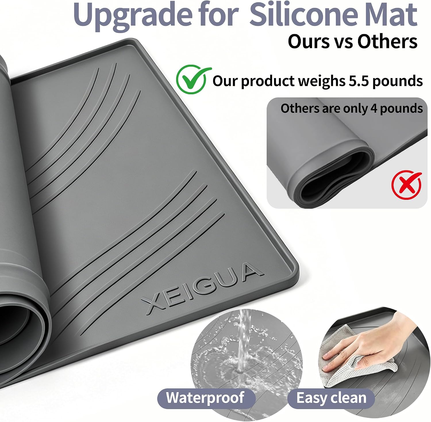 Detalle de Xeigua 001 Silicone Washer Mat, 54×27 Inch, Non-Slip with Raised Edge