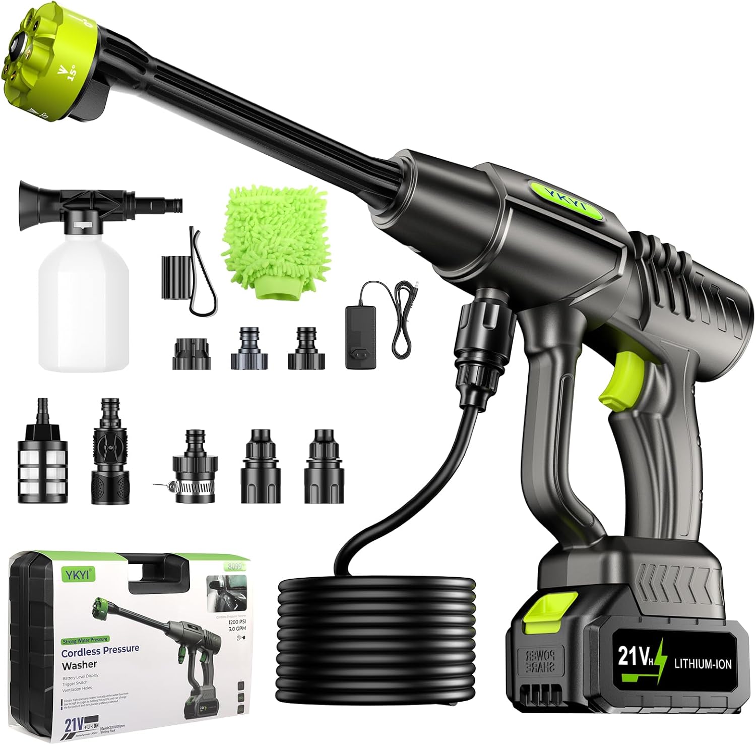 Detalle de YKYI YKYI-CPW8099 Cordless Pressure Washer, 1200 PSI, 30 Levels