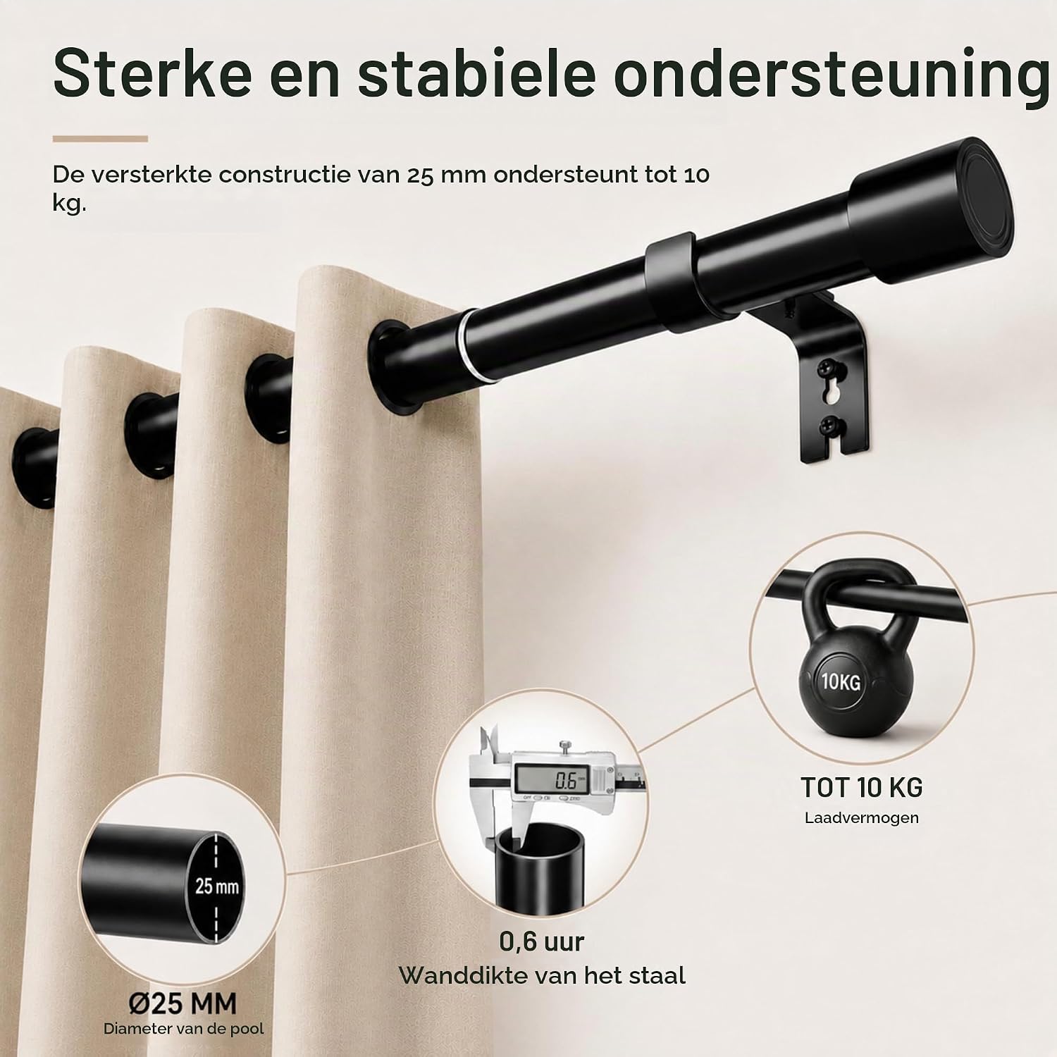 Detalle de Venwemong NO2-8084-11 gordijnroede 180-270 cm, wit staal, 25 mm