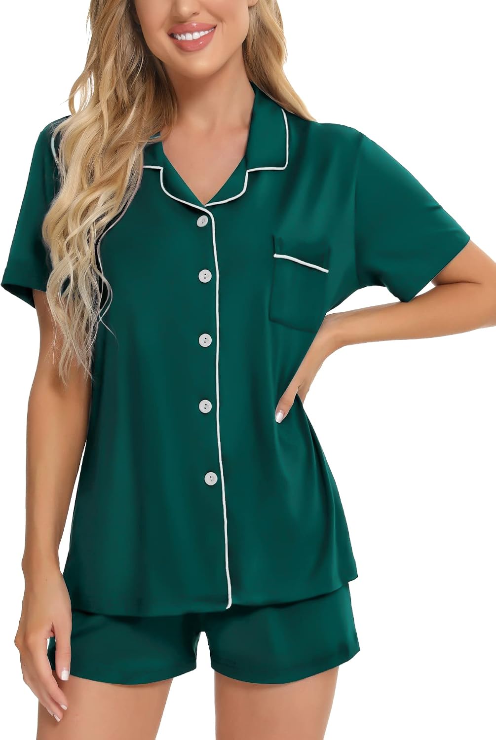 Thumbnail 2 de SWOMOG WGaa001 Women’s Pajama Set, Button-Down Modal Top and Shorts