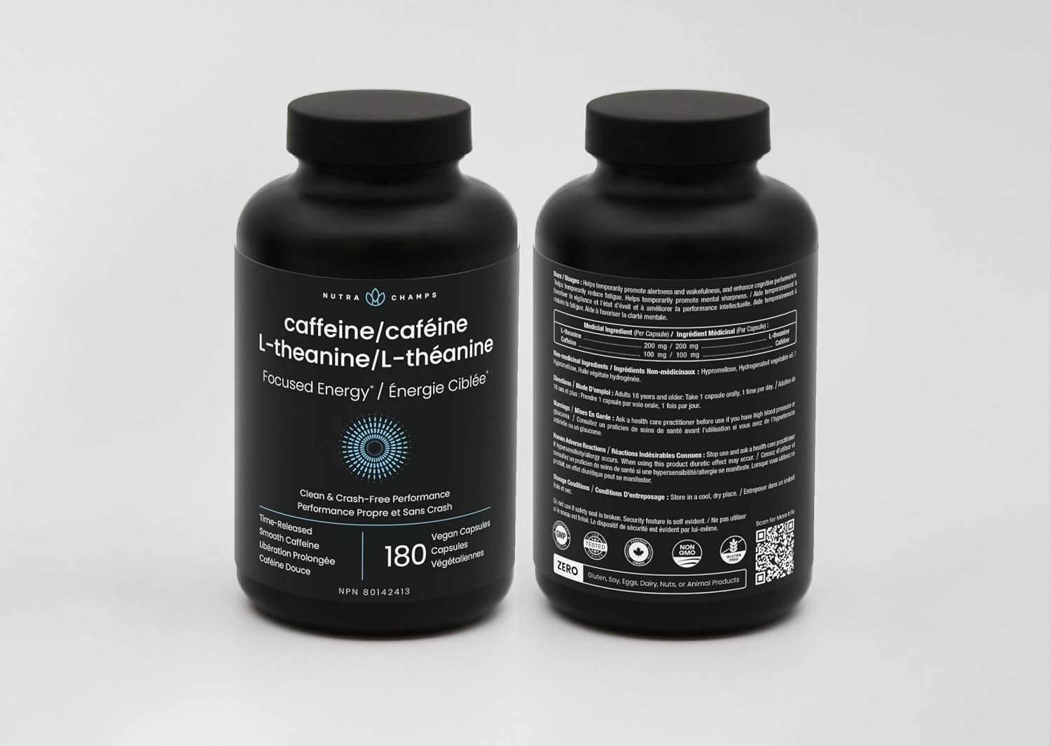 Detalle 2 de NutraChamps Caffeine Pills with L-Theanine, 180 Vegan Capsules