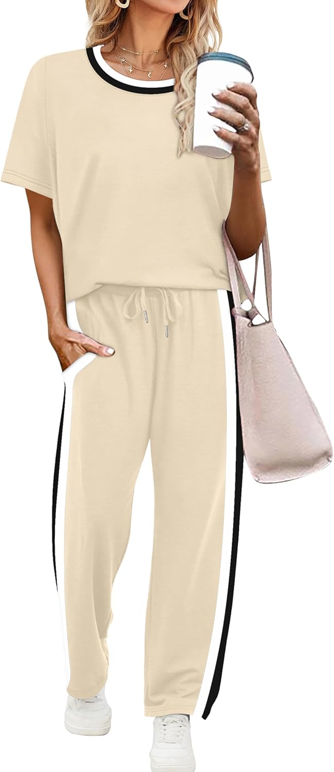 Thumbnail 6 de WIHOLL 2 Piece Lounge Set for Women — Lightweight Spacer Fabric, Short Sleeve Top & Wide Leg Pants with Pockets