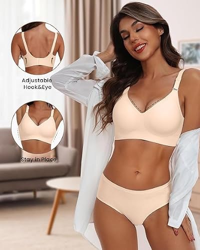 Detalle de HORISUN Wireless Push Up Full Coverage Bra for Women – Seamless Jelly Bralette (Nude, 2XL)