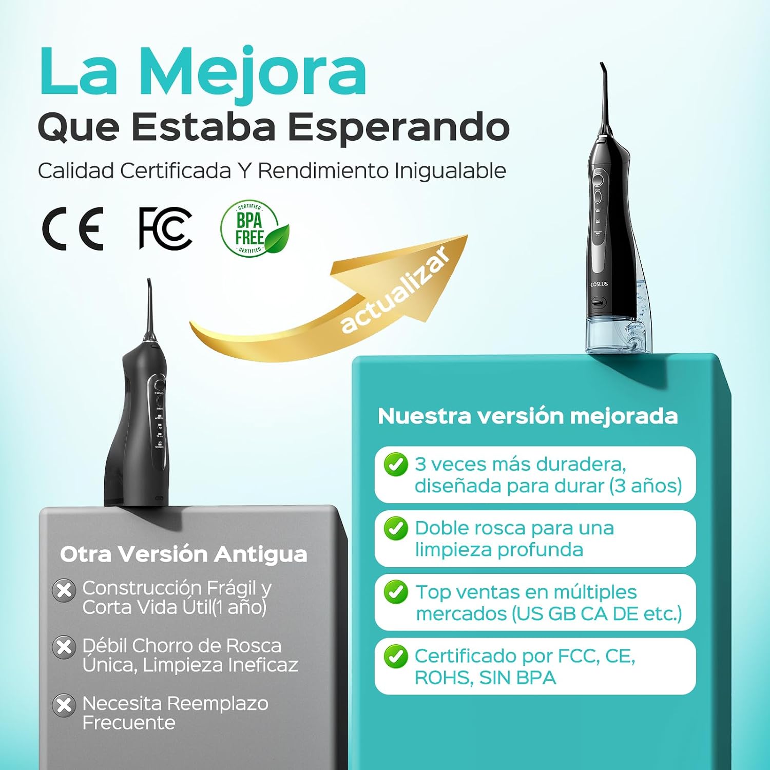 Detalle de COSLUS Irrigador Bucal Portátil Flosser 🌊 Limpieza Efectiva en Viaje
