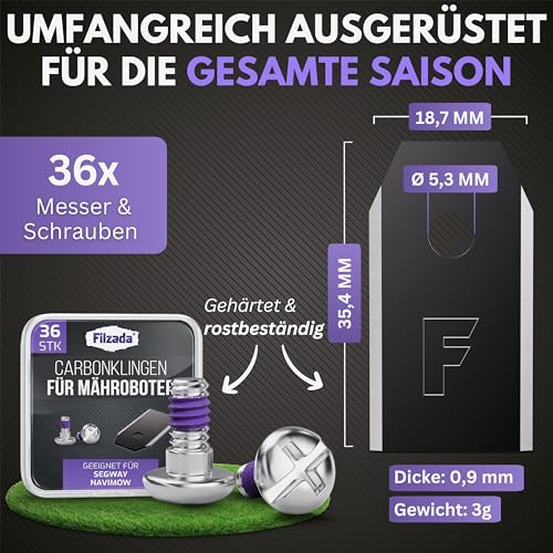 Detalle de Filzada 36x Mähroboter Messer kompatibel mit Segway Navimow – Carbon-Klingen