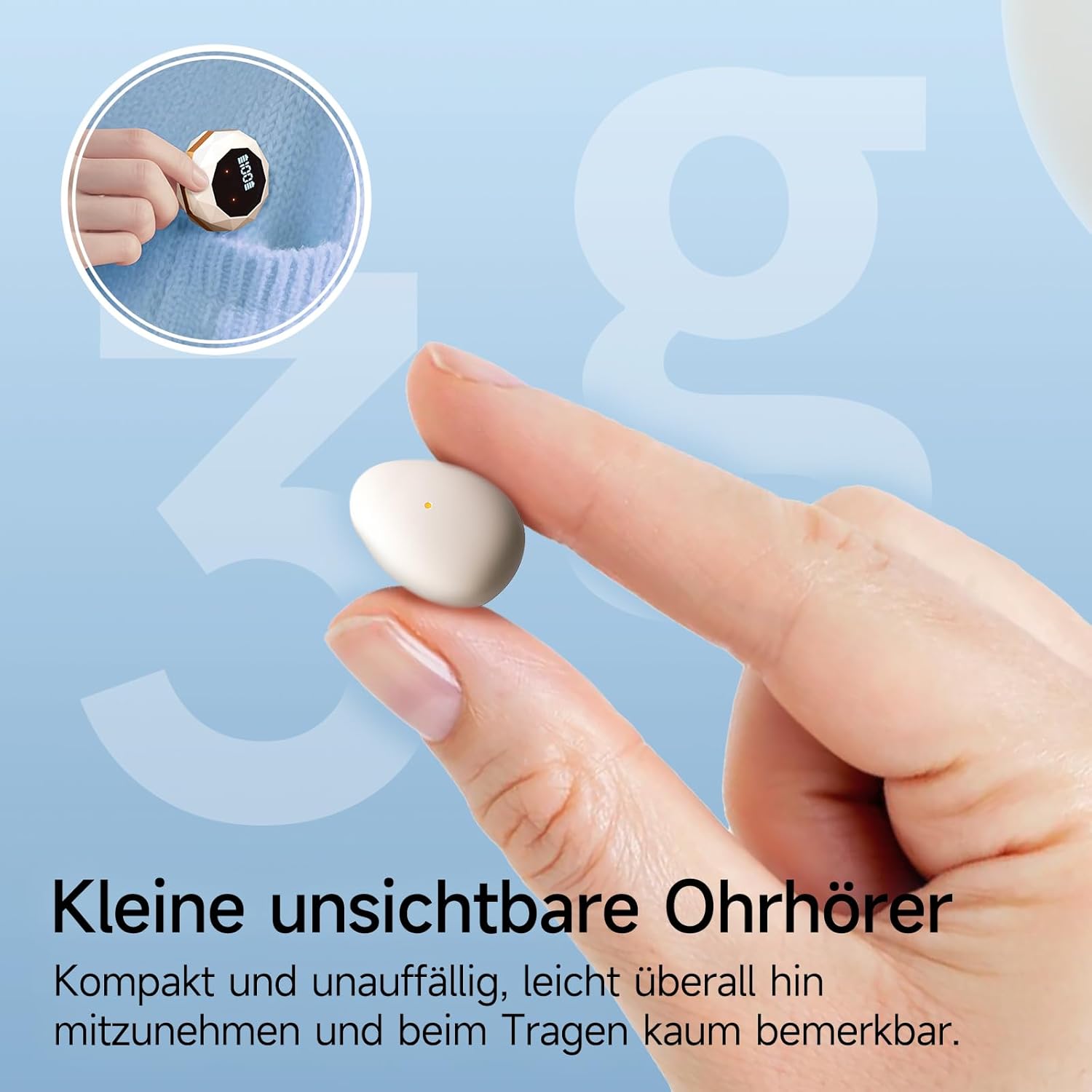 Detalle de sunvito Schlafkopfhörer Bluetooth 6.0 – Mini, kabellos, IPX6, 4 Std. Akku, 28 Std. mit Ladecase – Weiß