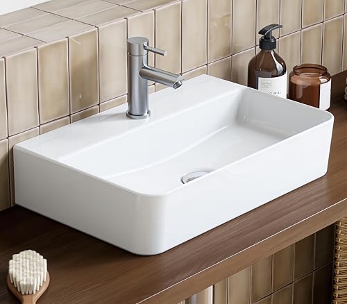 Detalle 2 de HOROW Lavabo a parete sospeso in ceramica bianco 46x31 cm – design moderno e facilità di pulizia