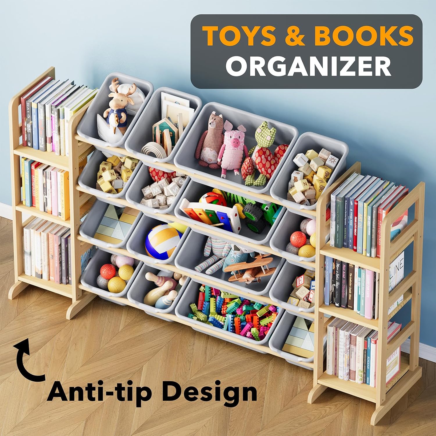 Thumbnail 3 de SpaceAid Toy Storage Organizer with 6 Shelves and 16 Bins — Modern Pine Wood Toy Organizer and Bookcase