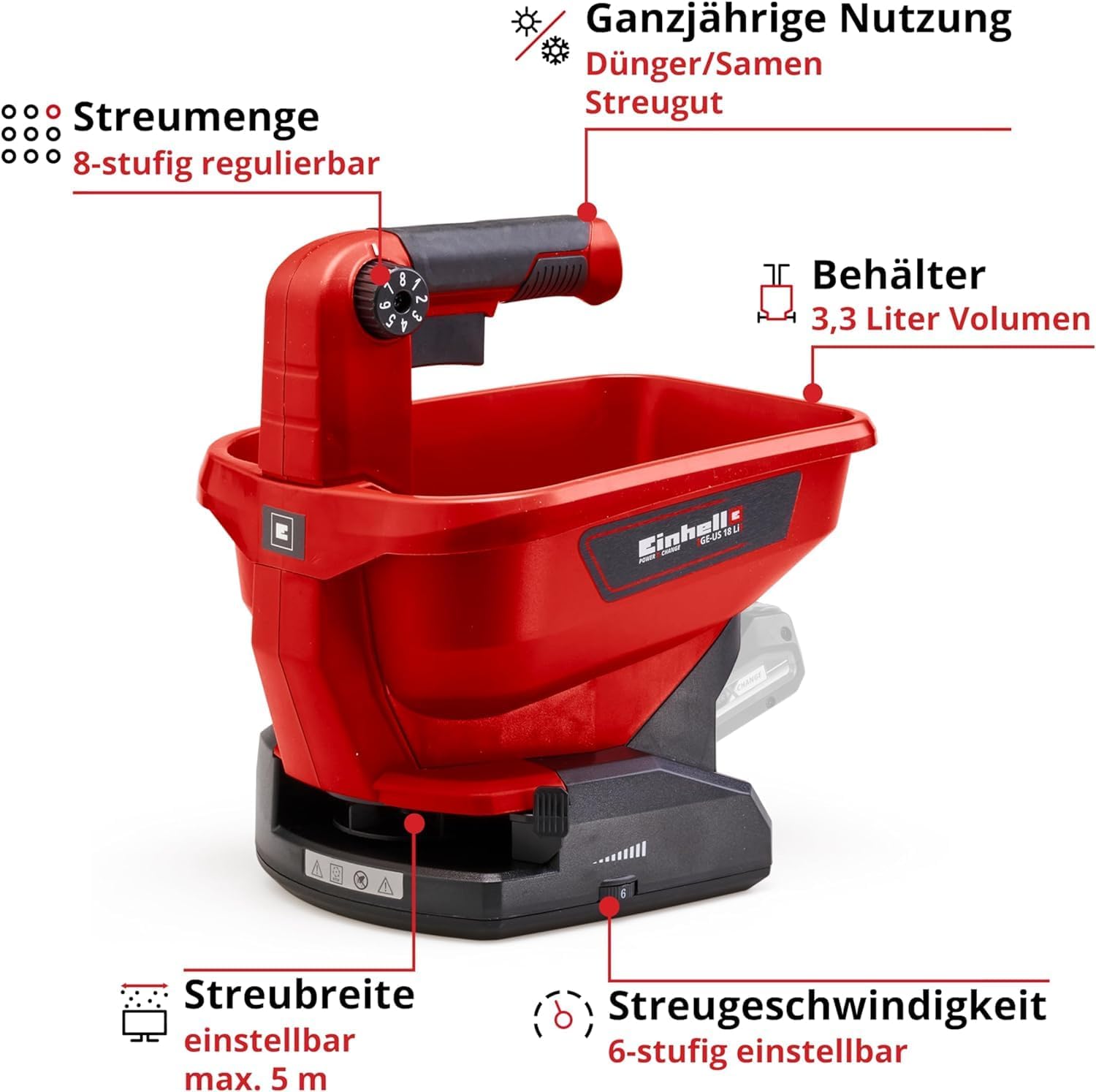 Detalle de Einhell GE-US 18 Li-Solo Universalstreuer – präzises Streuen für Garten & Hof