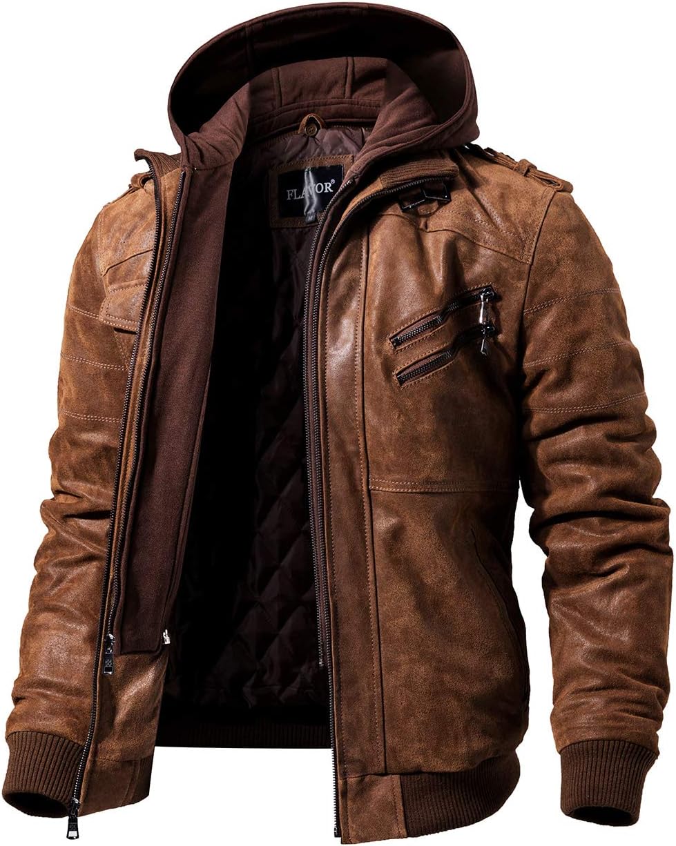 Thumbnail 4 de FLAVOR Blouson homme en cuir véritable avec capuche amovible