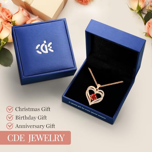 Thumbnail 4 de CDE Necklaces for Women Birthstone Pendant, Double Heart Rose Gold Plated with 12 Birthstones
