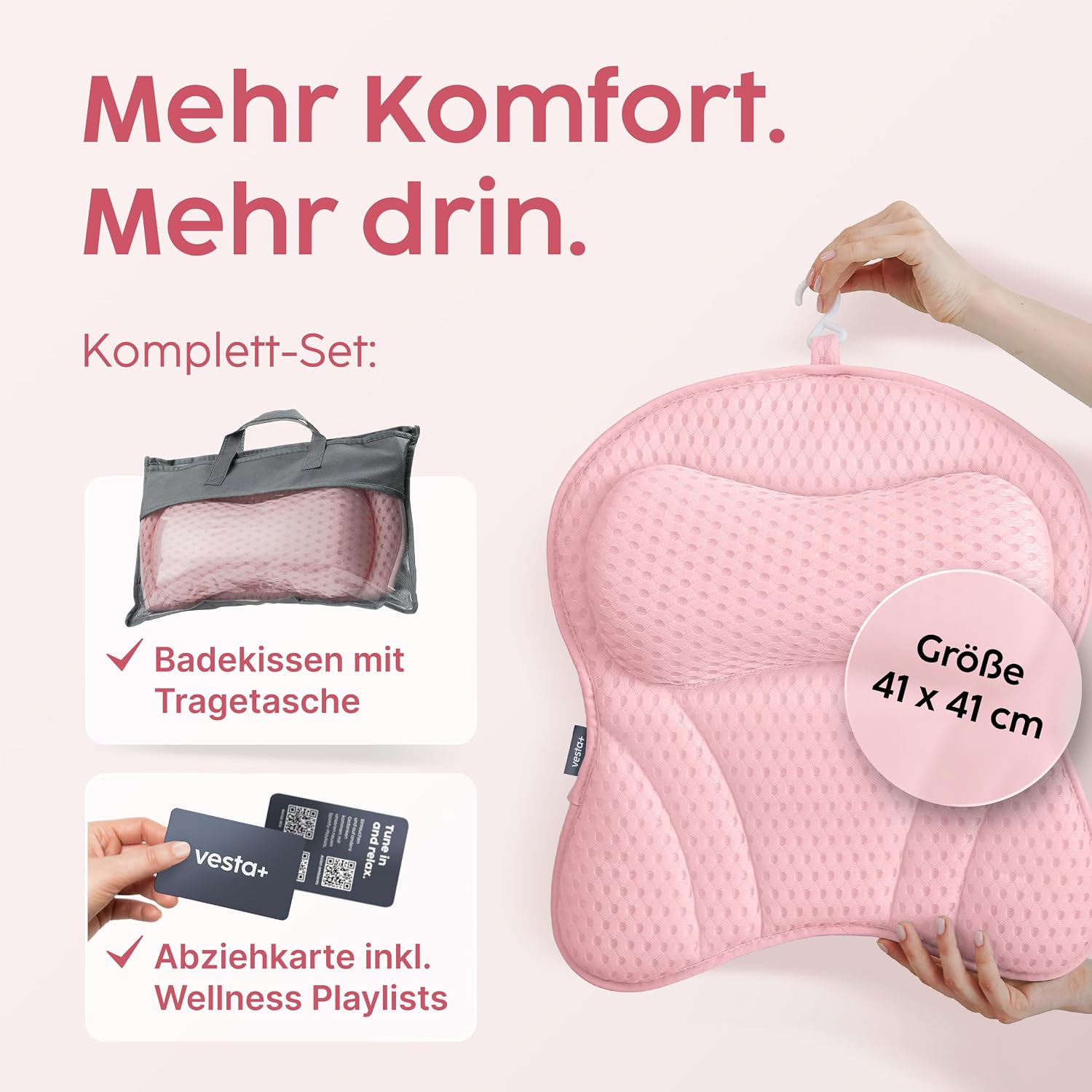 Thumbnail 6 de Vesta+ Badewannenkissen Rosa L mit Saugnäpfen – Nackenkissen für die Badewanne, Testsieger-Option