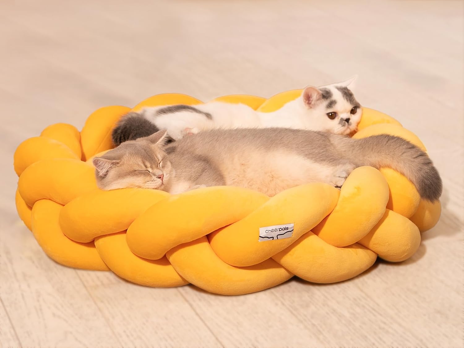 CheerPals Großes Katzenbett 60 cm – Geflochtenes, waschbares Kuschelhöhle-Bett für Katzen und kleine Hunde