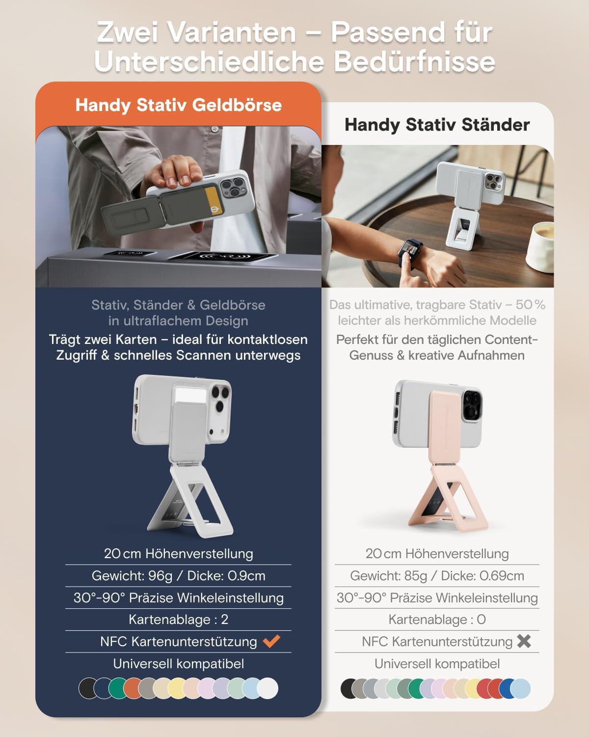 Thumbnail 1 de MOFT Handy Stativ für Smartphone (Ultra dünn & tragbar) mit MOVAS veganem Leder, MagSafe-Kartenhalter – 3-in-1 Taupe