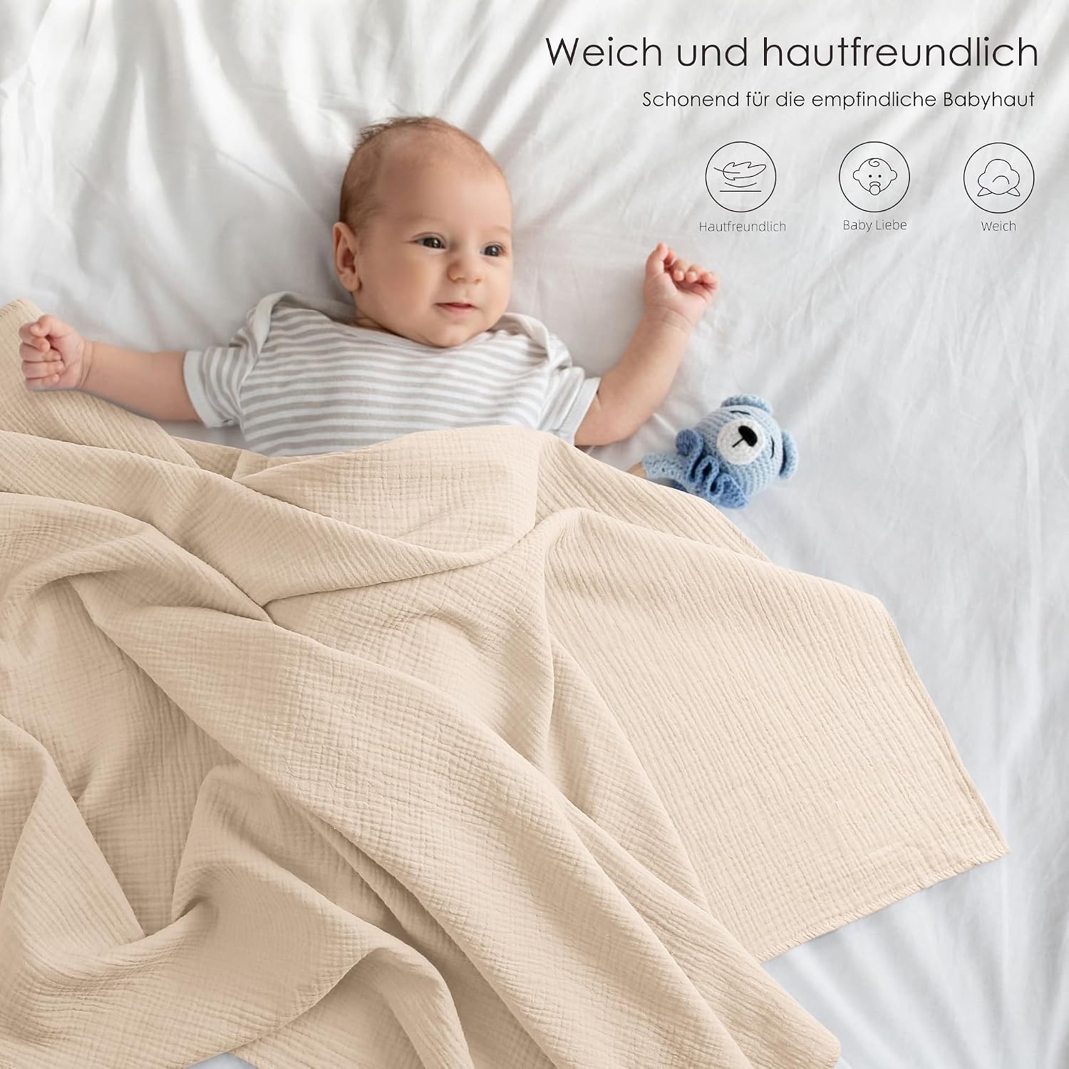 Detalle de Bearmoss Musselin-Pucktuch 3er-Set 96x102 cm, 100% Baumwolle, Olivgrün