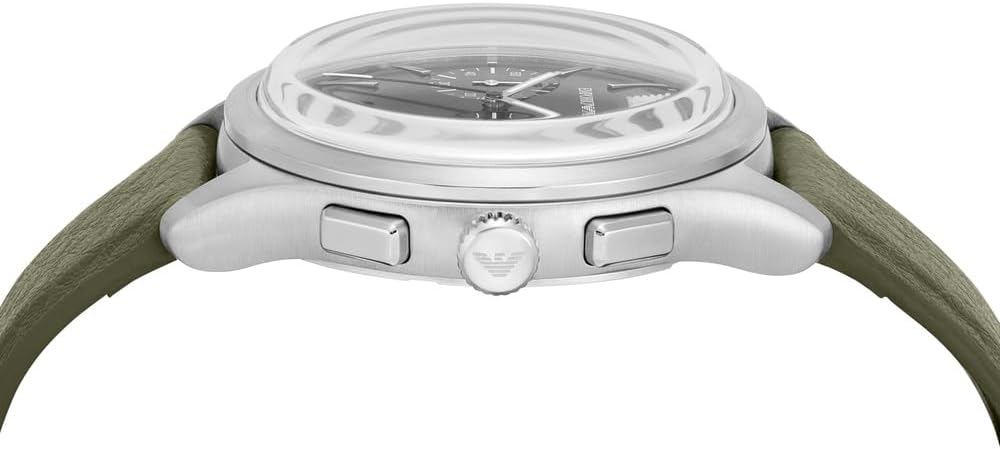 Detalle de Emporio Armani Uhr mit Chronograph und grünem Lederband