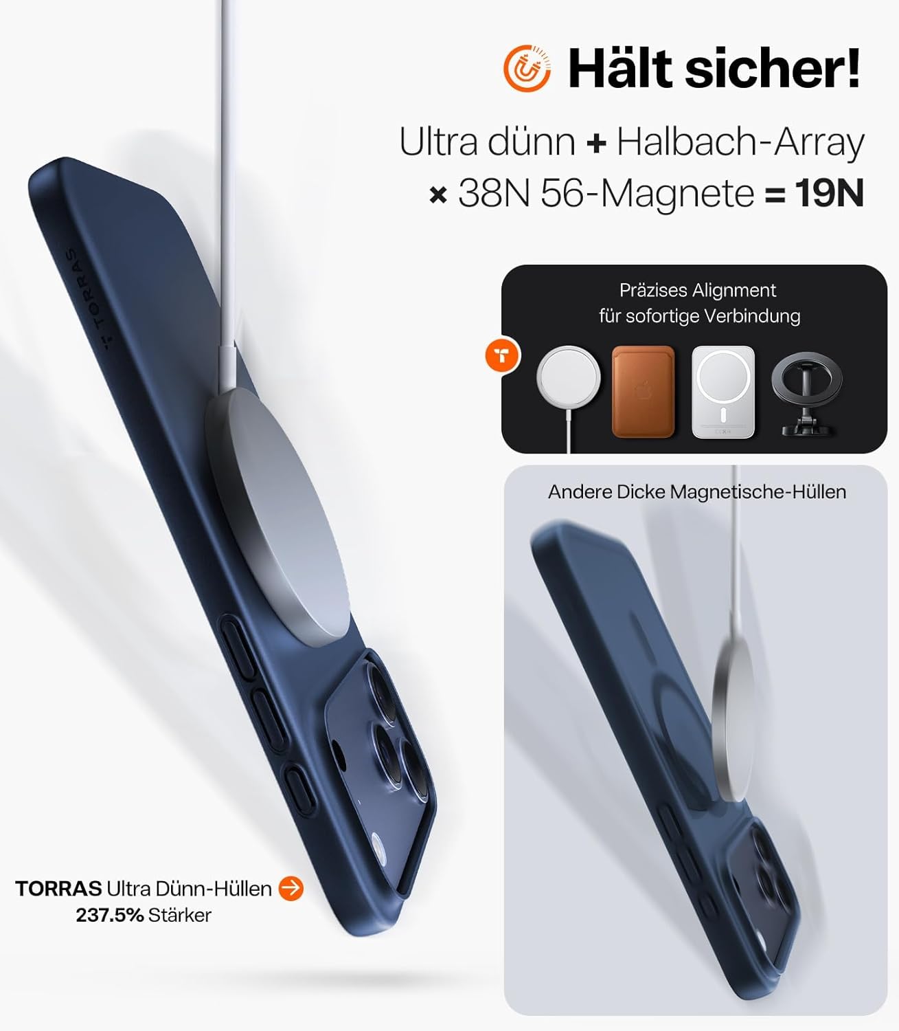 Thumbnail 3 de TORRAS Ultra Dünn für iPhone 17 Pro Max Hülle mit MagSafe – Samtiger Griff, samtiges Blau