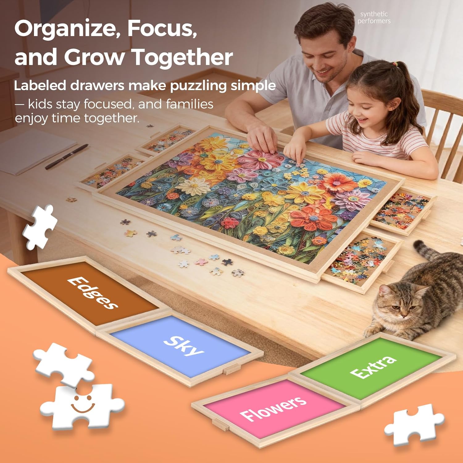 Thumbnail 2 de ALL4JIG 1500-Piece Jigsaw Puzzle Spinner Board with Drawers and Cover – Portable Wood Puzzle Table 25 x 34 inches