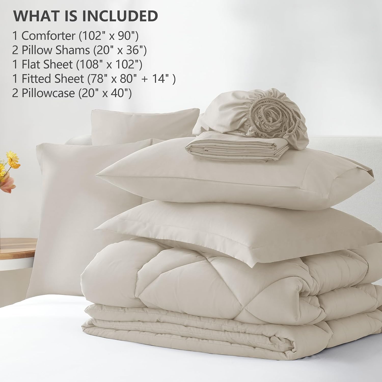 Thumbnail 5 de CozyLux King Size Beige 7-Piece Bed in a Bag Comforter Set