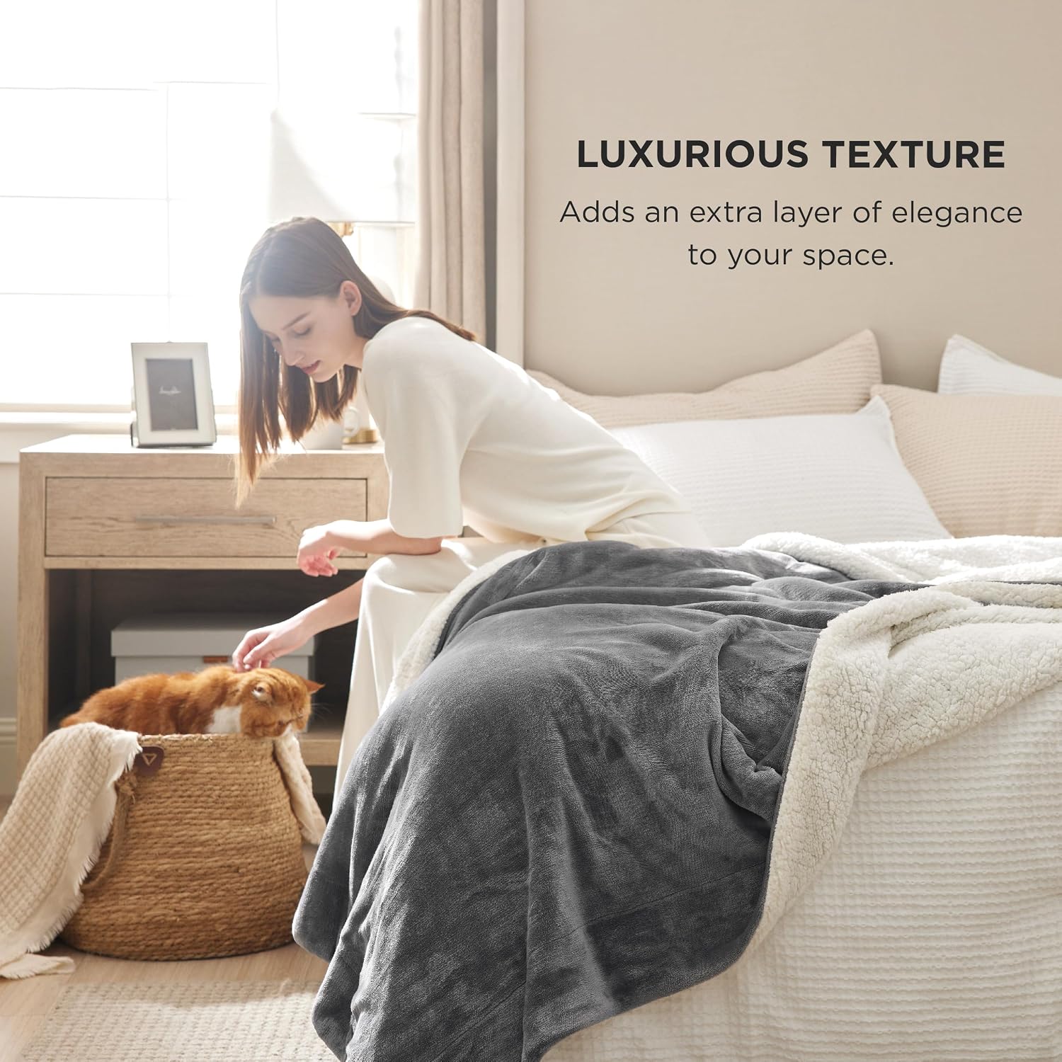 Detalle de Bedsure Sherpa Fleece Blanket 90 x 90 Inches