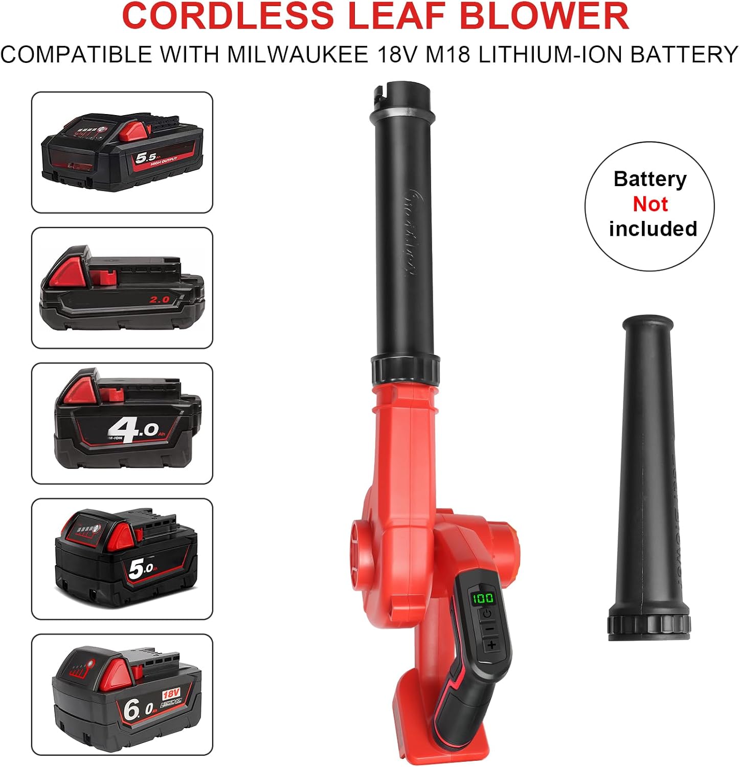 Detalle 2 de Cordless Leaf Blower for Milwaukee 18V M18 Battery – Tool Only