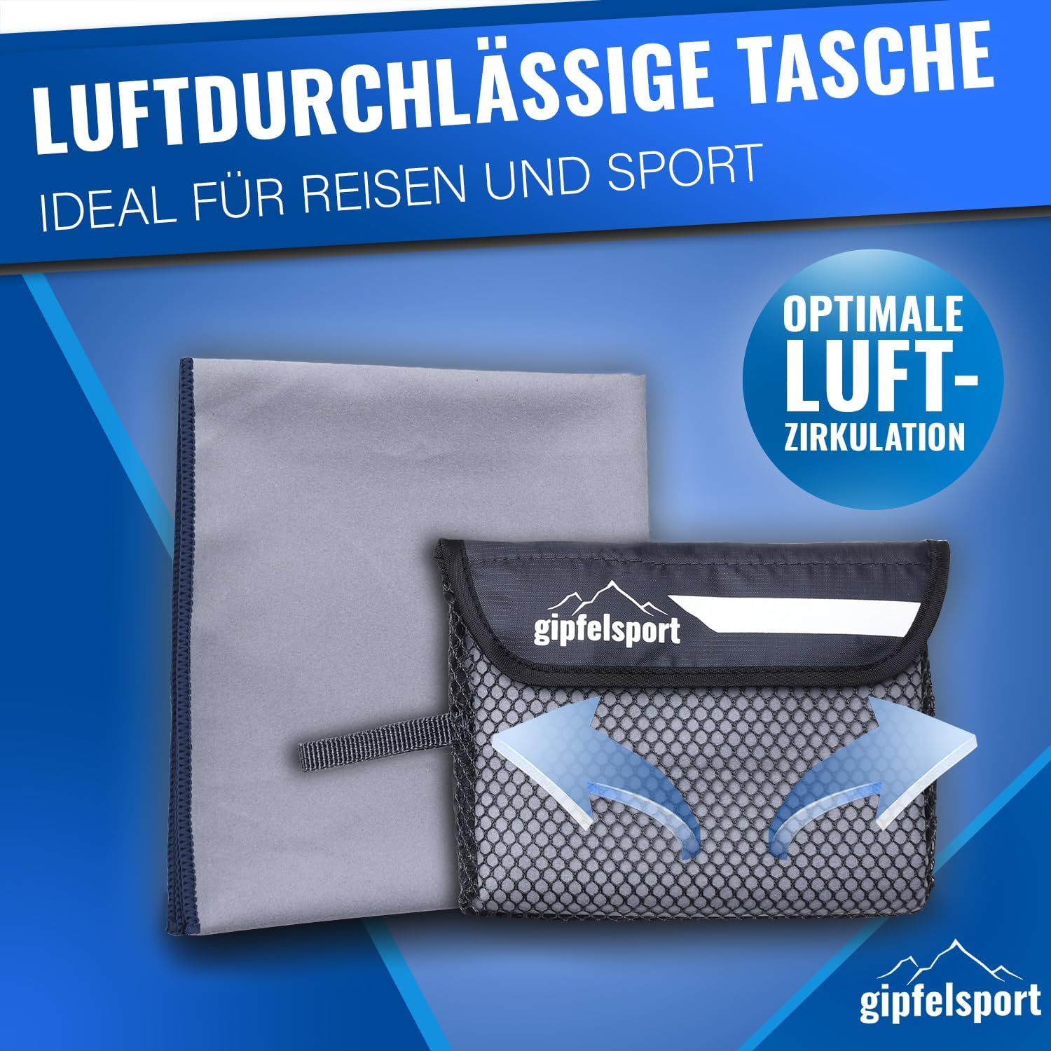 Detalle de gipfelsport Mikrofaser Handtuch 140x70 cm – schnelltrocknendes Travel- und Sporthandtuch, grau