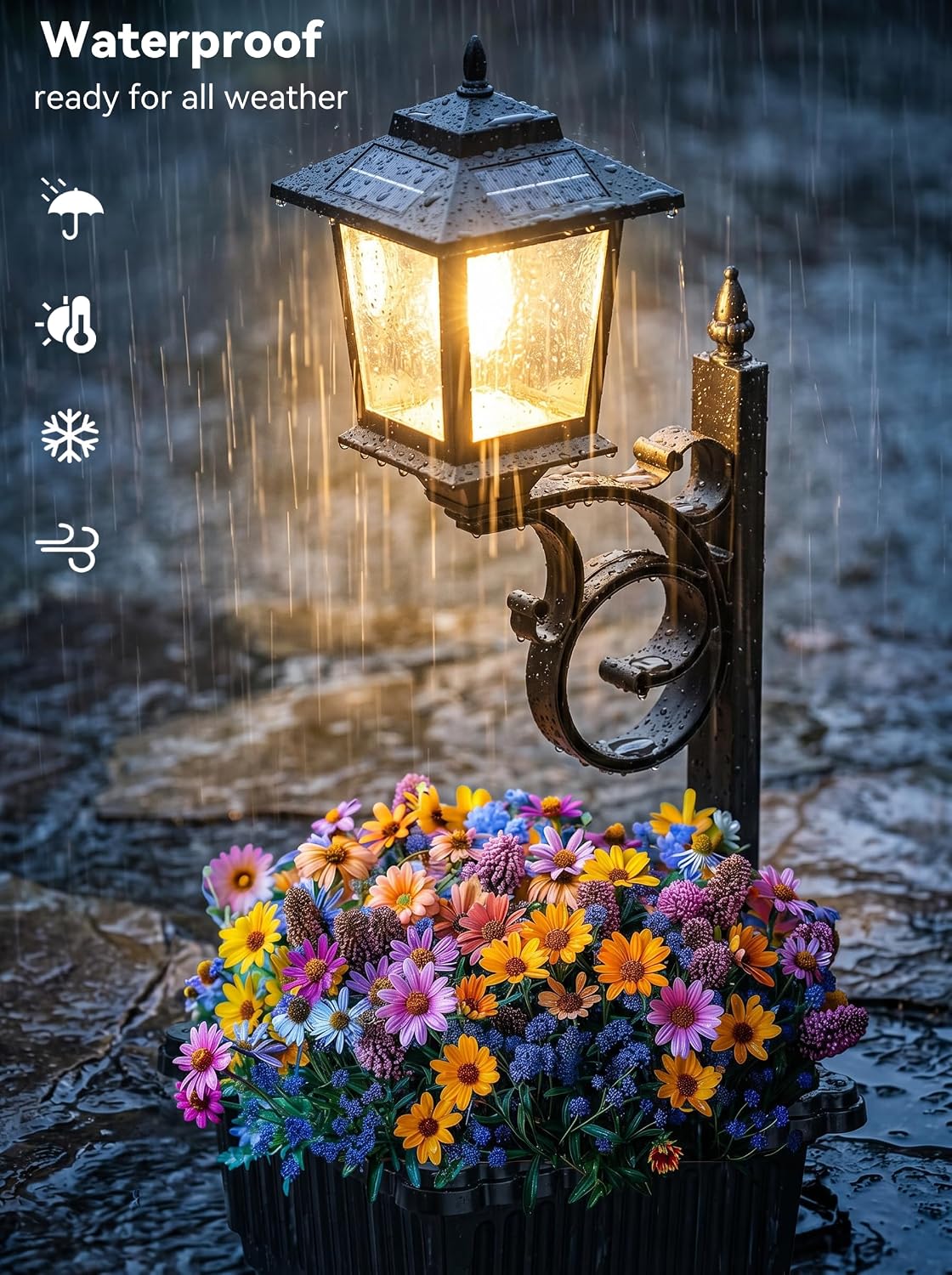 Detalle 2 de DOESLAG SL0155P2 Solar Planter Lamp Posts, 2-Pack, Black Plastic