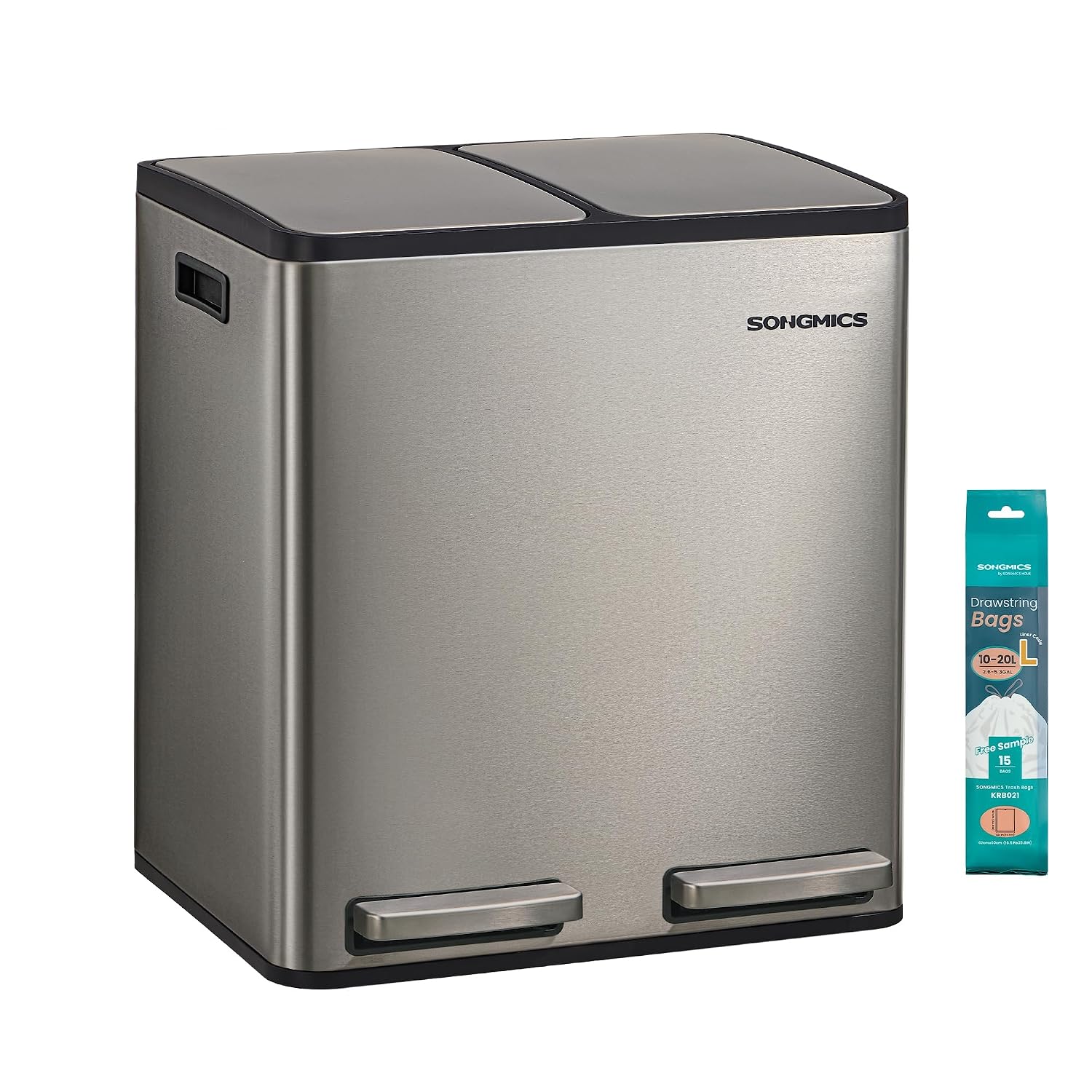 Detalle de SONGMICS Mülleimer Küche LTB130EZ01 – 2 x 15 L, Mülltrennsystem, Softclose, Edelstahl