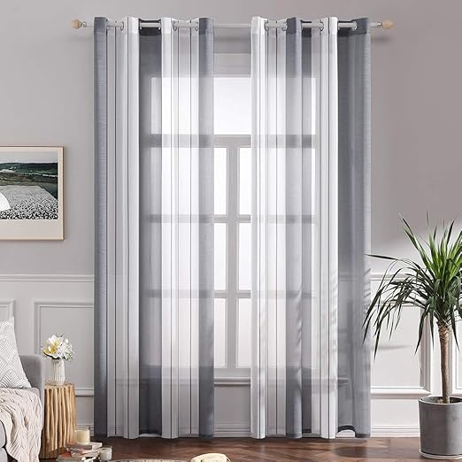 Detalle de MIULEE Cortinas Modernas Rayas Blanco y Gris 🌈