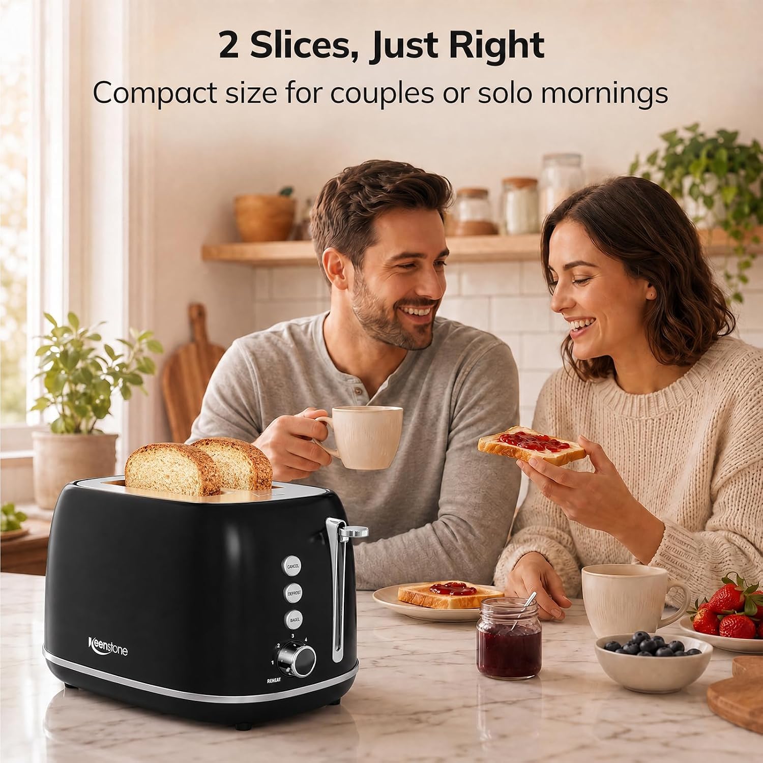 Thumbnail 6 de Keenstone 2-Slice Retro Stainless Steel Toaster with Bagel, Defrost, Cancel, and 6 Browning Settings