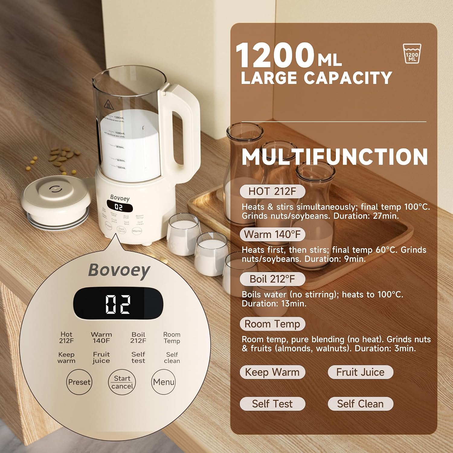 Detalle de Nut Milk Maker 40 oz — 8-in-1 Plant Milk Machine 🥛